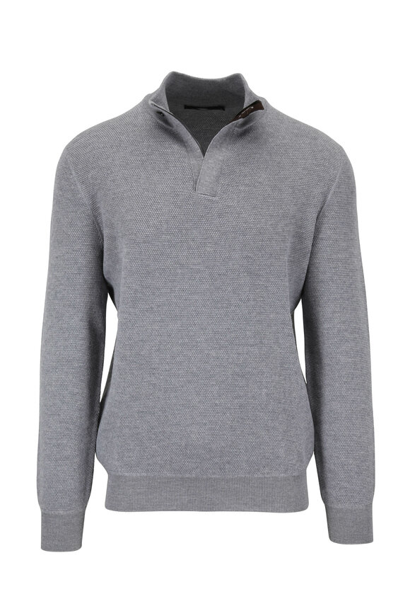 Zegna - Gray Wool Waffle Knit Quarter-Zip Pullover