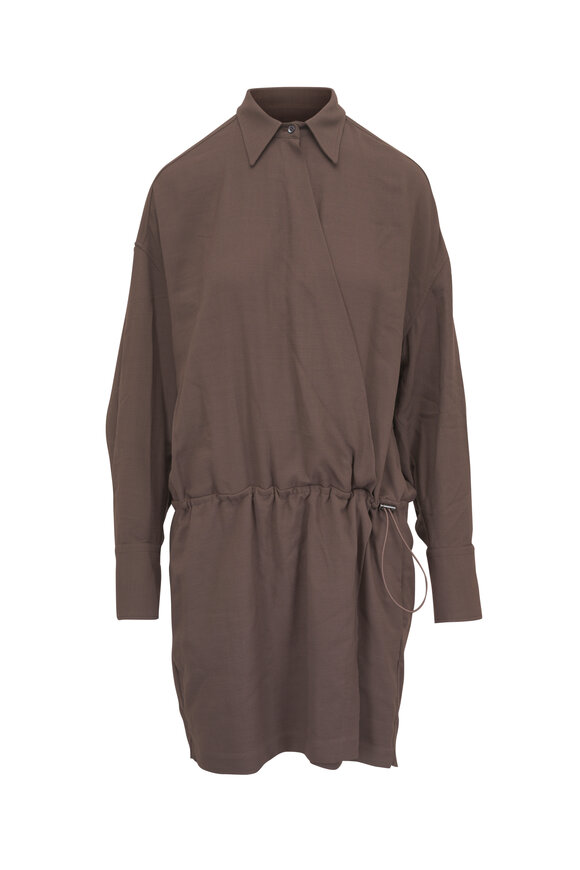 Brunello Cucinelli Chocolate Fluid Twill Drawstring Shirt Dress - view 1