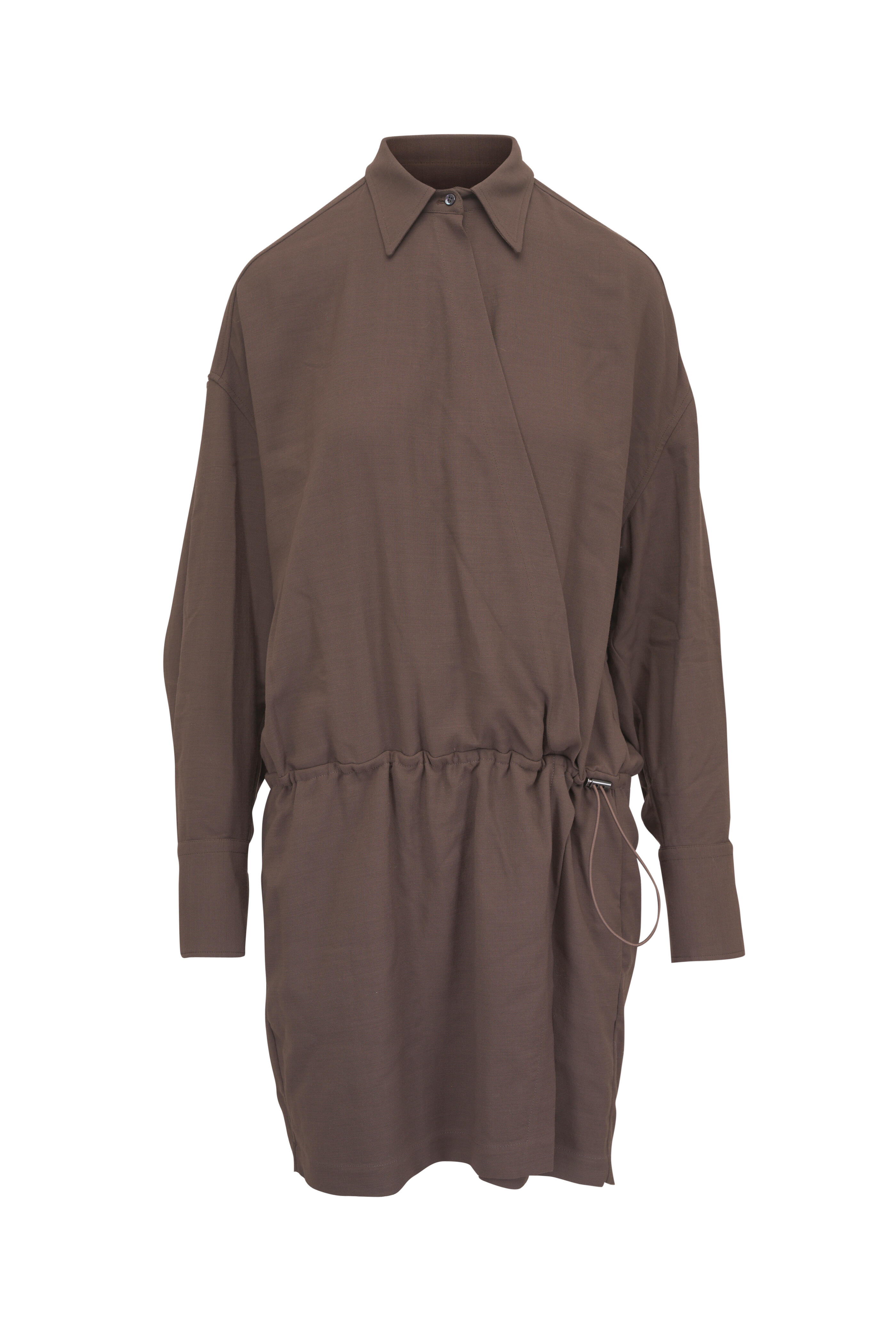 Brunello Cucinelli - Chocolate Fluid Twill Drawstring Shirt Dress - view 1