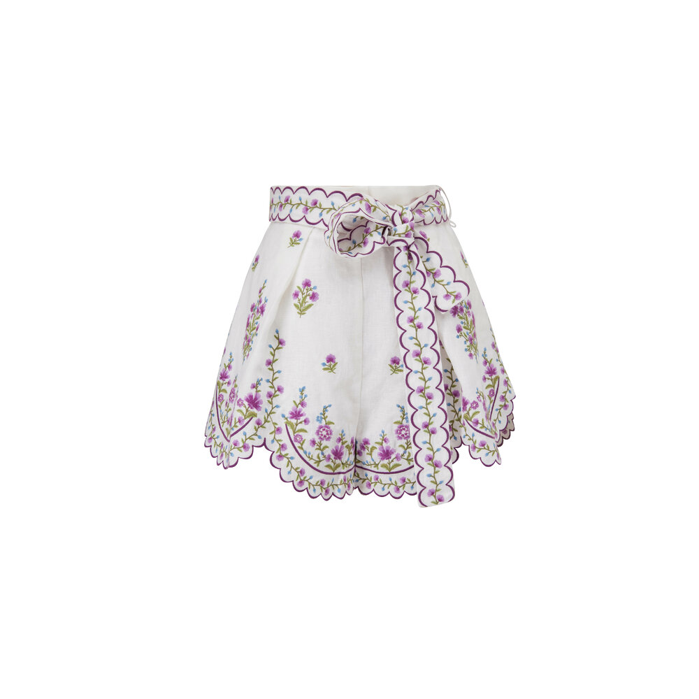 ZIMMERMANN ショートパンツ Zimmermann - Lilac Embroidered Poppy Floral Scallop Short