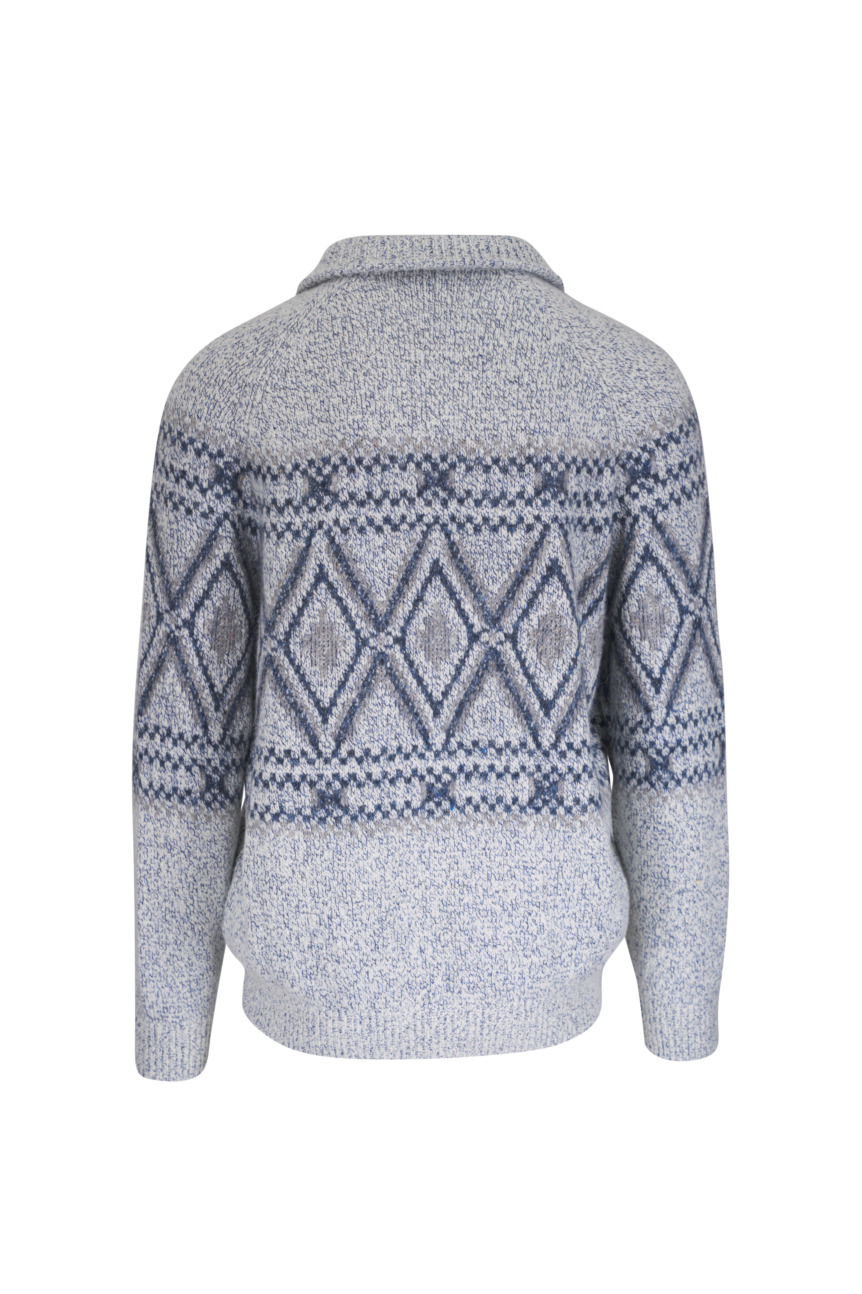 Brunello Cucinelli - White & Blue Alpine Full Zip Sweater