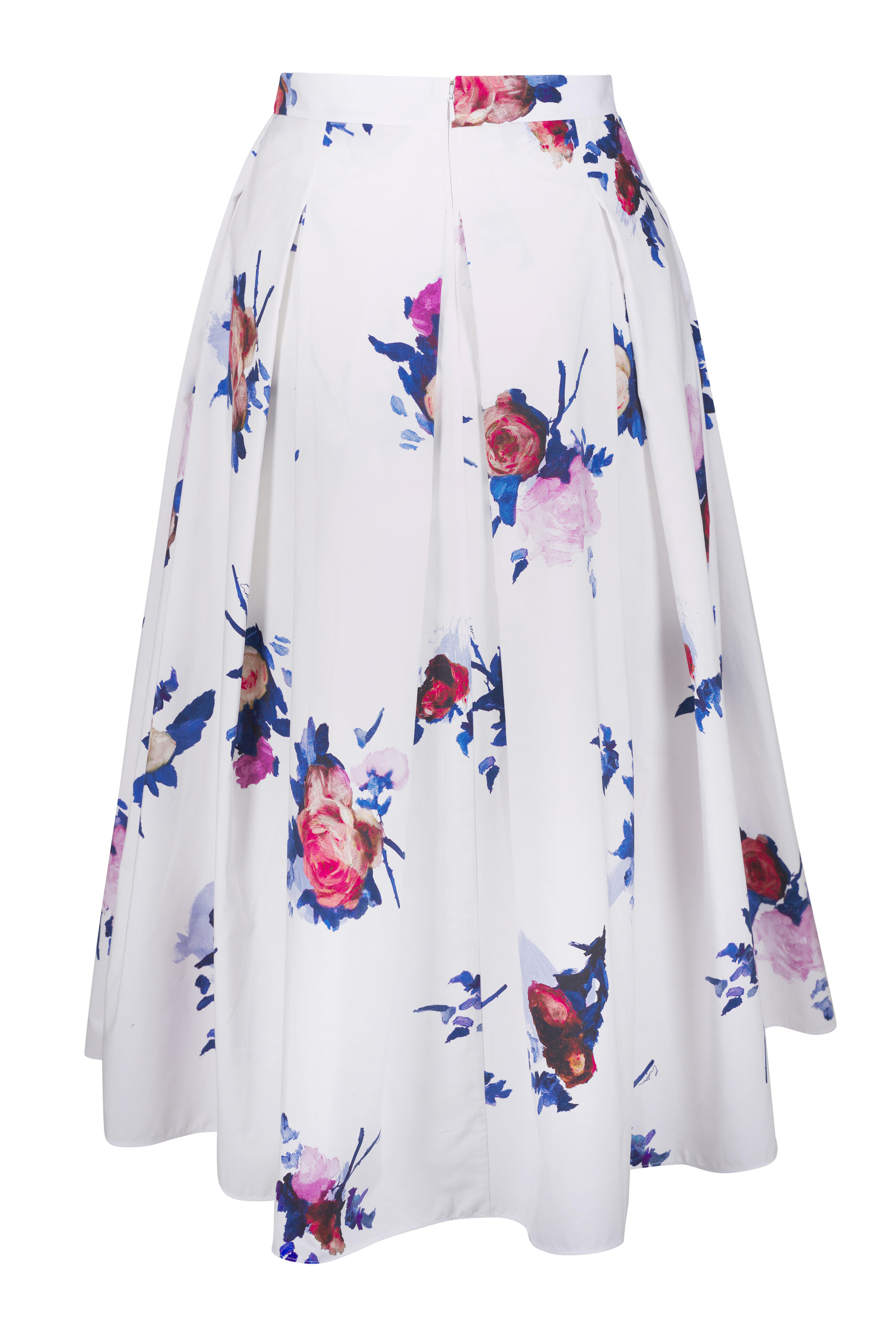Erdem - White Rose Print Pleated Midi Skirt