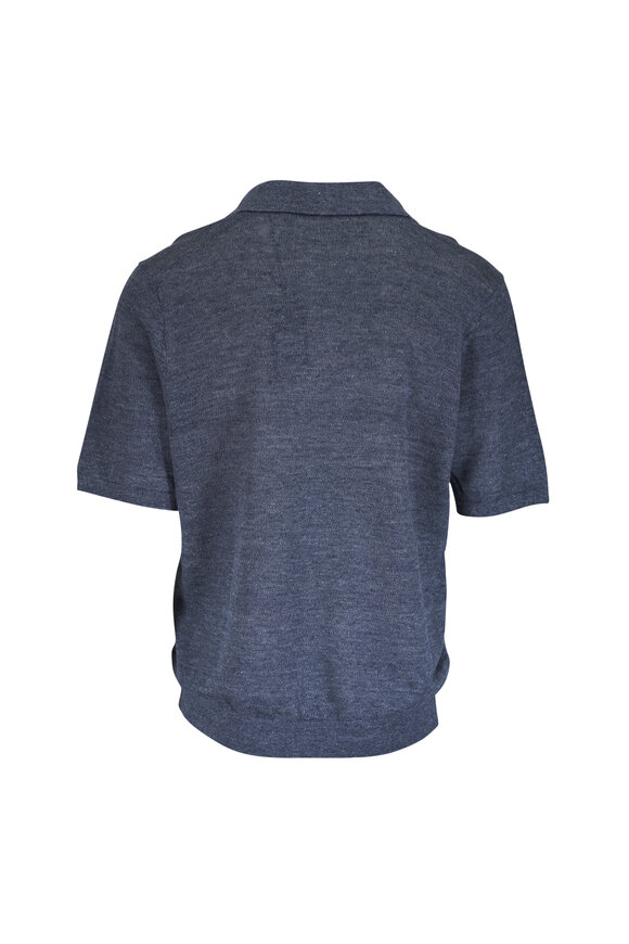 Faherty Brand Caribbean Navy Mélange Linen Sweater Polo - view 6
