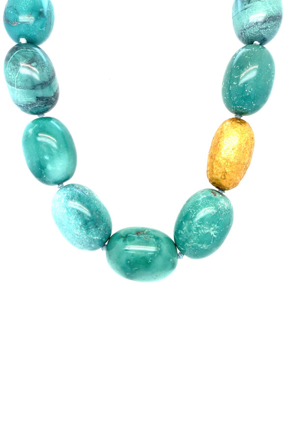 Ellen Hoffman 20k Yellow Gold & Large Barrel Turquoise Necklace - view 1