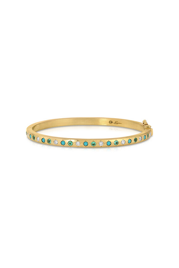 Jenna Blake Mini Turquoise, Emerald, & Diamond Gypsy Bangle