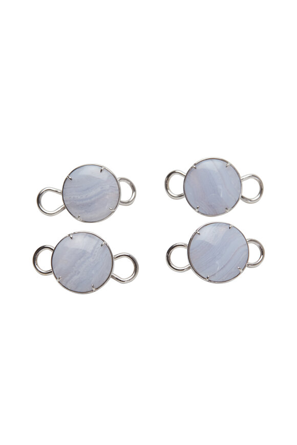 Kimberly McDonald - White Gold Blue Lace Agate Tuxedo Stud Set