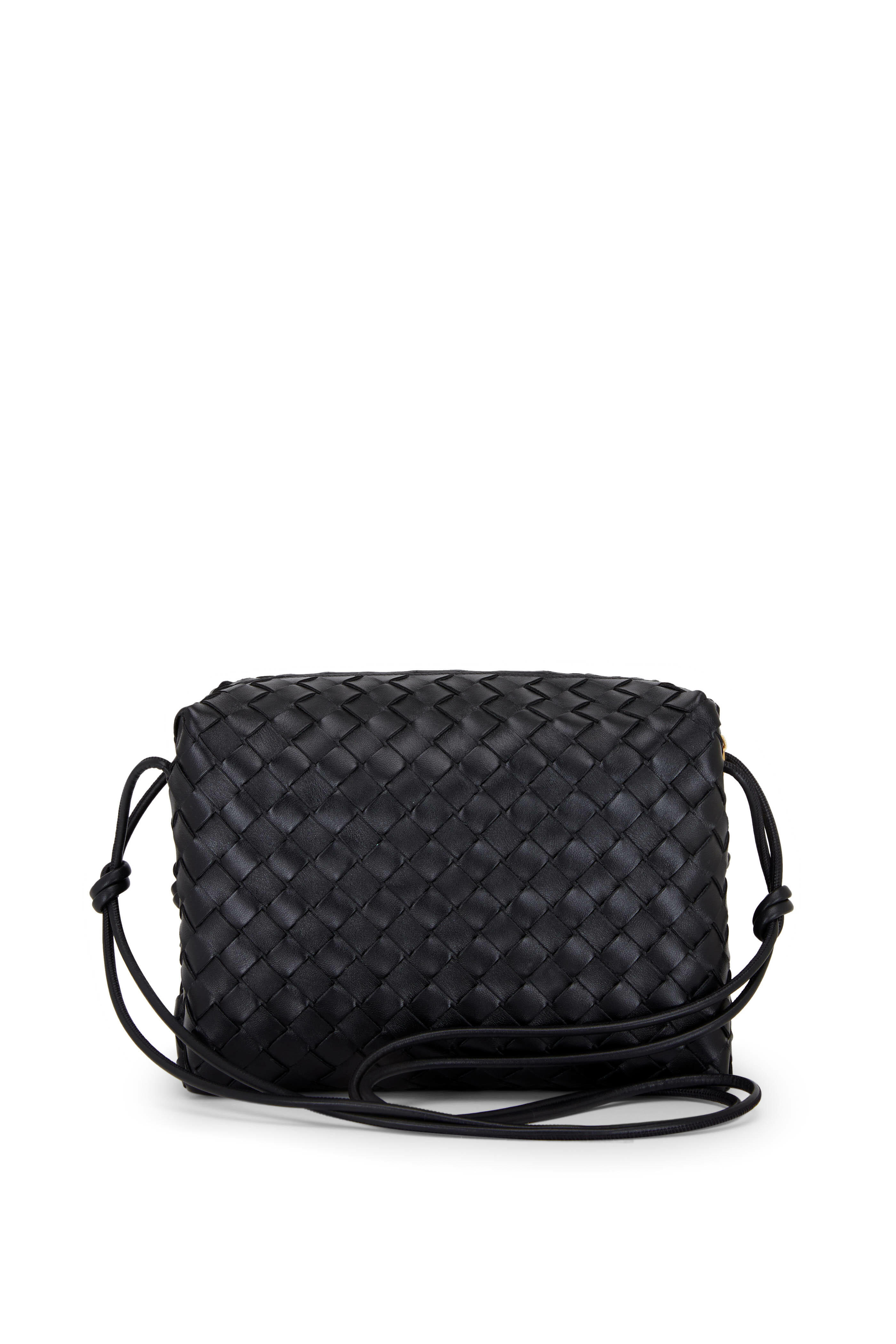 Bottega Veneta Nodini Woven Leather Crossbody Bag in Black