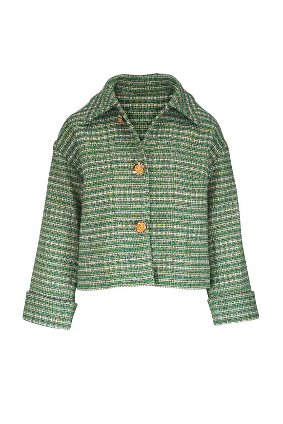 Carolina Herrera Green Multicolor Tweed Cropped Boxy Jacket - view 1