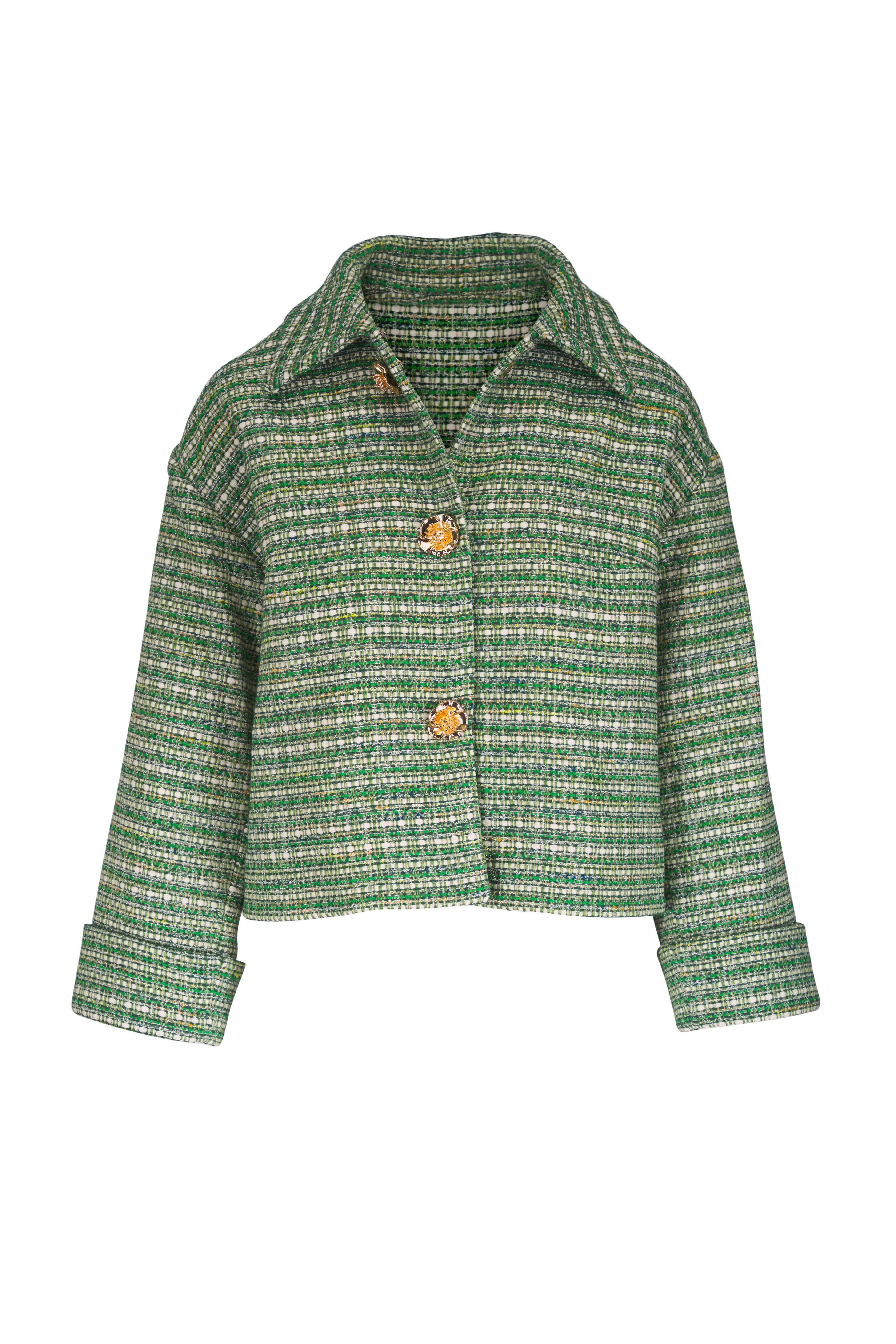 Carolina Herrera - Green Multicolor Tweed Cropped Boxy Jacket - view 1