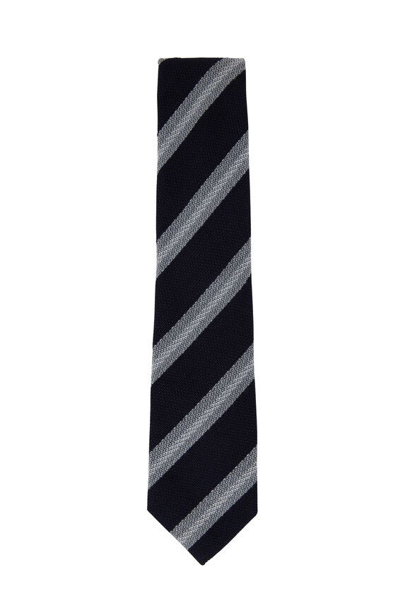 Brioni - Midnight & Silver Striped Wool & Silk Necktie