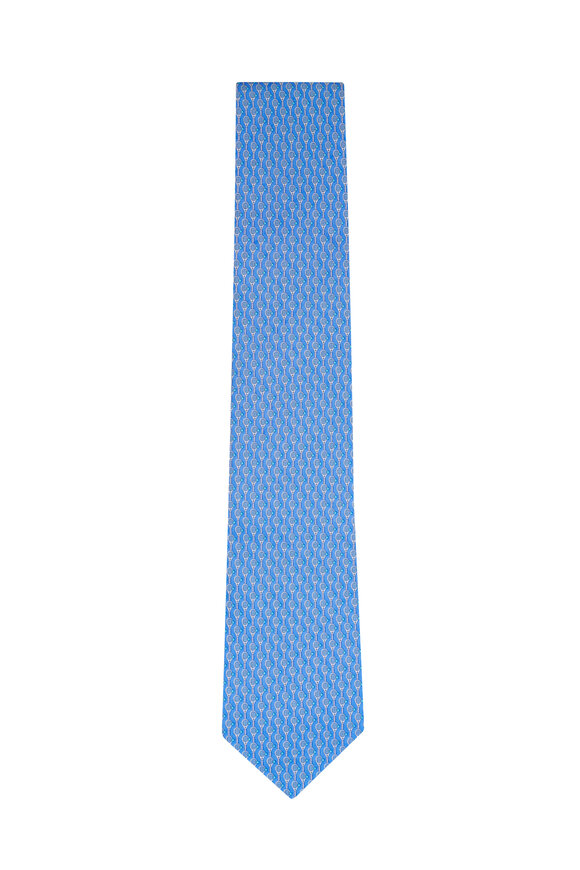 Ferragamo Blue Tennis Print Silk Necktie
