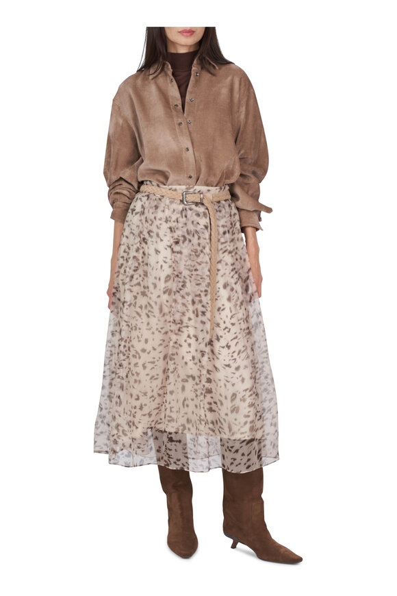 Brunello Cucinelli Artemis Animalier Print Silk Organza Skirt - view 2