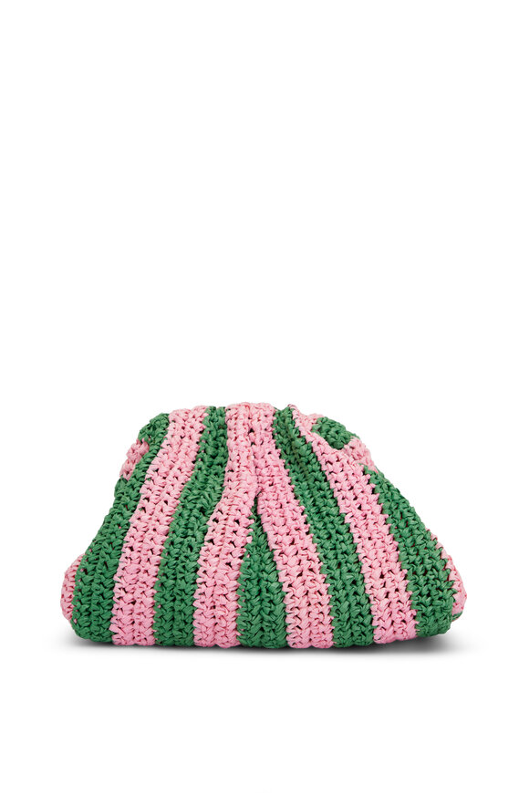 Maria La Rosa - Mini Game Pink & Green Stripe Woven Raffia Bag 