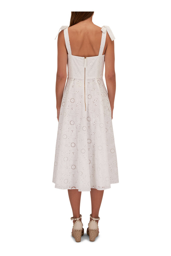 Carolina Herrera - White Embroiered Tie Shoulder Midi Dress 