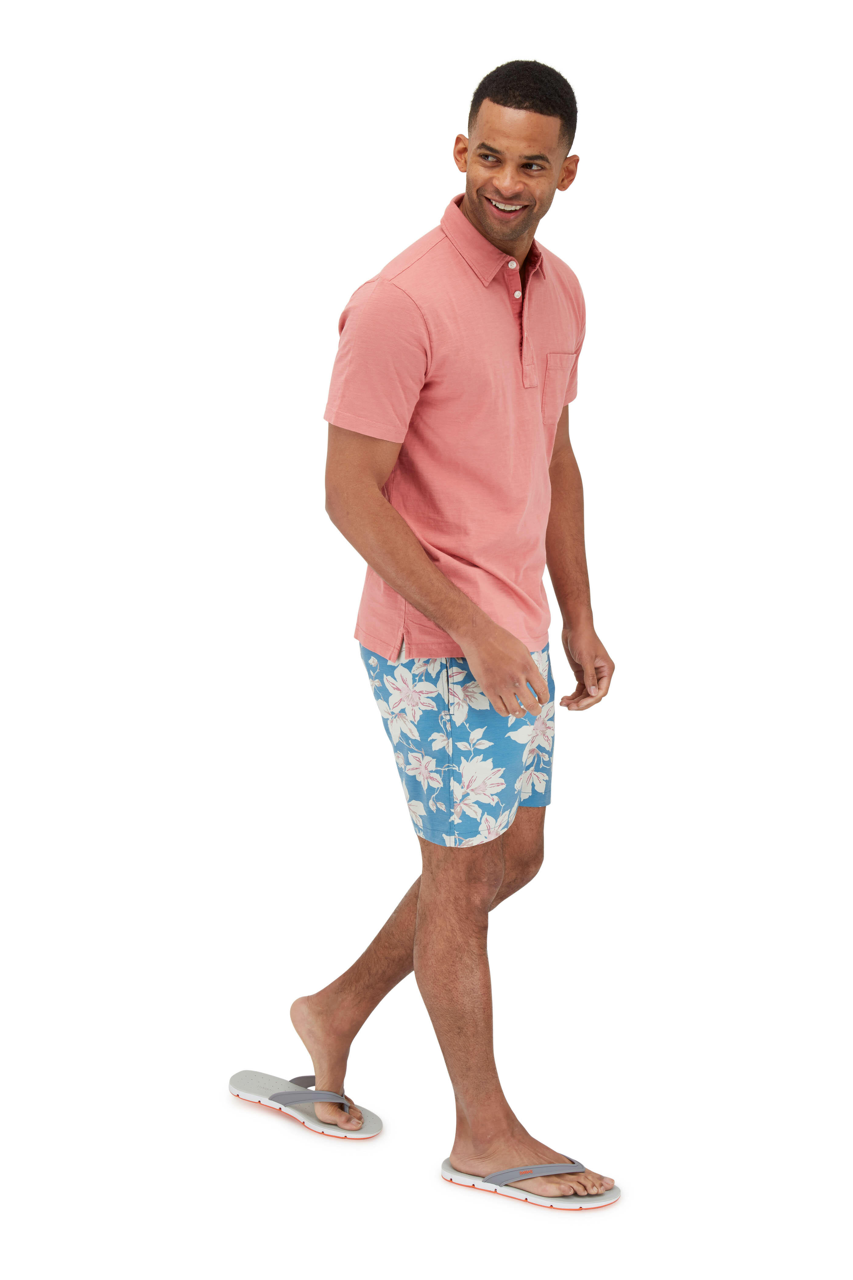 Faherty Brand - Blue & Pink Floral Printed Swim Trunks