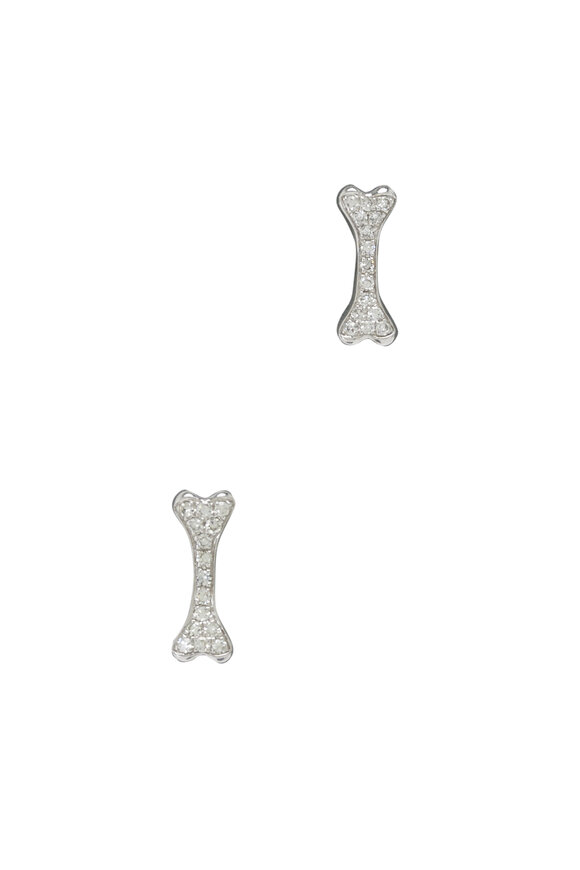 Kai Linz - 14k White Gold Pavé Dog Bone Post Earrings