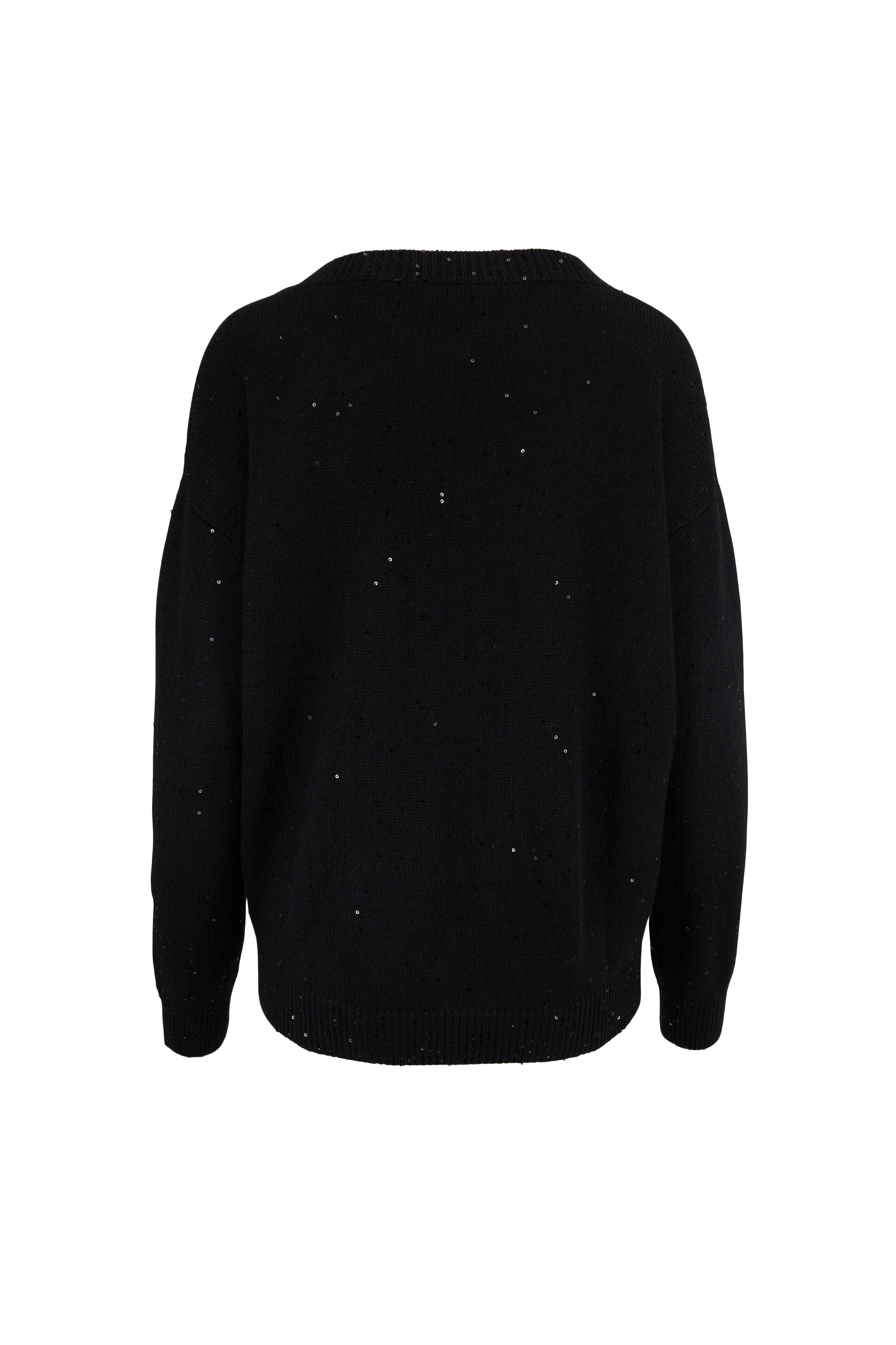 Brunello Cucinelli - Black Cashmere & Silk Pailette V-Neck Sweater