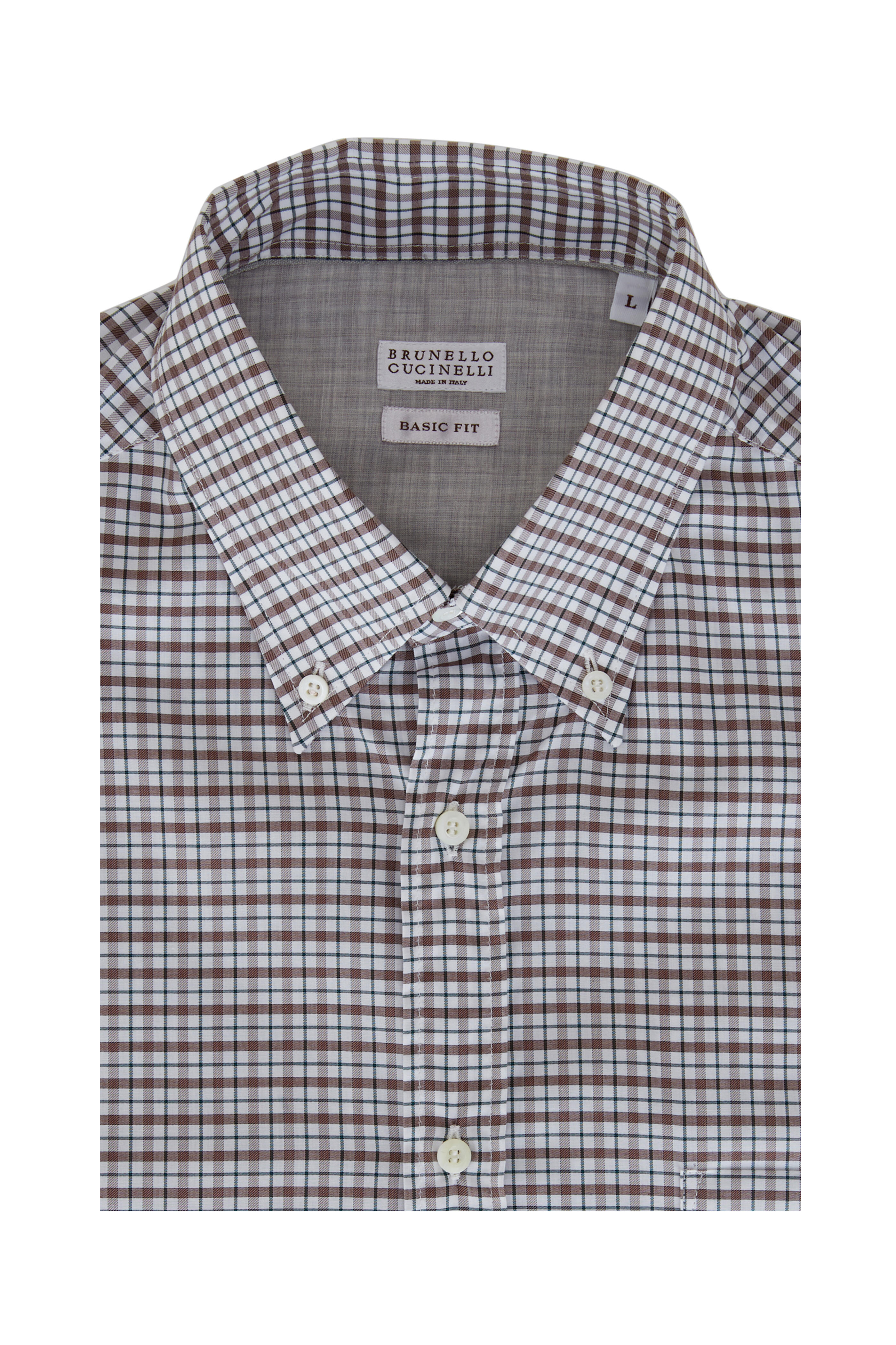 Brunello Cucinelli - Brown & Green Check Basic Fit Sport Shirt