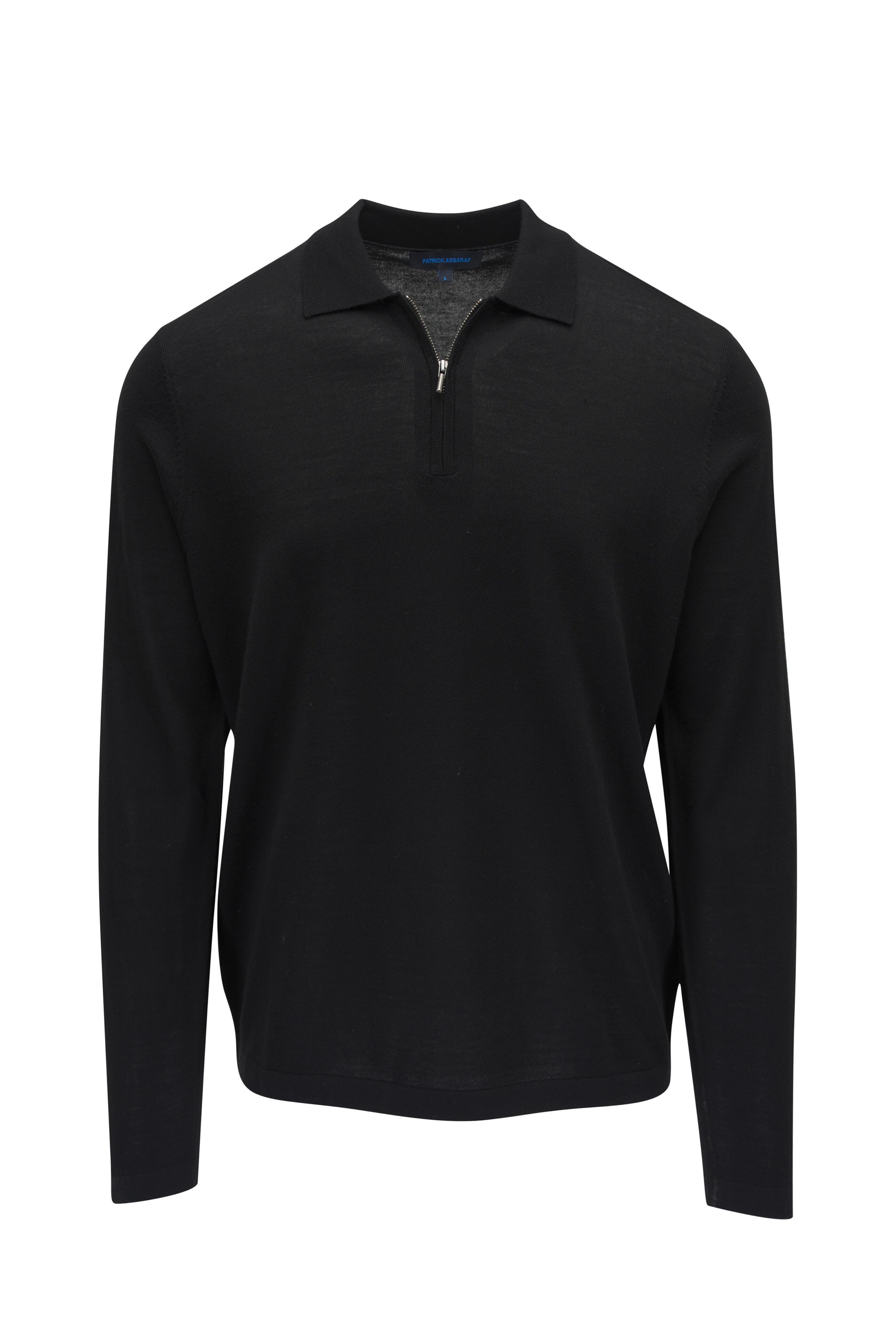 Patrick Assaraf - Black Merino Quarter-Zip Polo Sweater - view 1