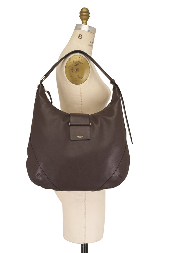 Jimmy Choo Medium Bar Chocolate Leather Hobo - view 7