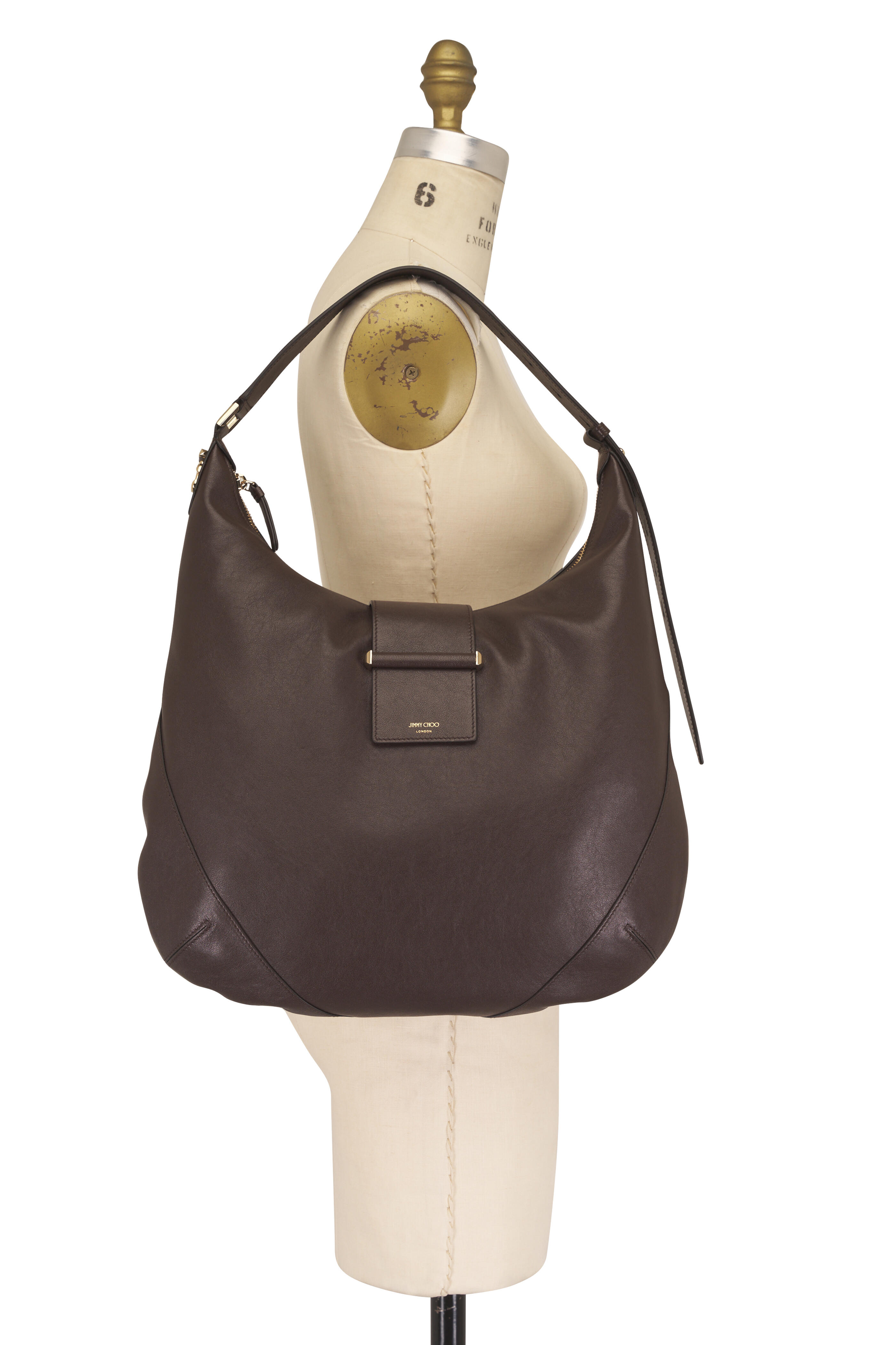 Jimmy Choo - Medium Bar Chocolate Leather Hobo - view 7