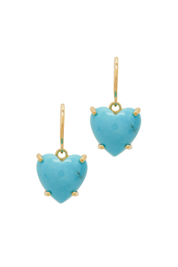 Irene Neuwirth - Yellow Gold & Kingman Turquoise Heart Earrings