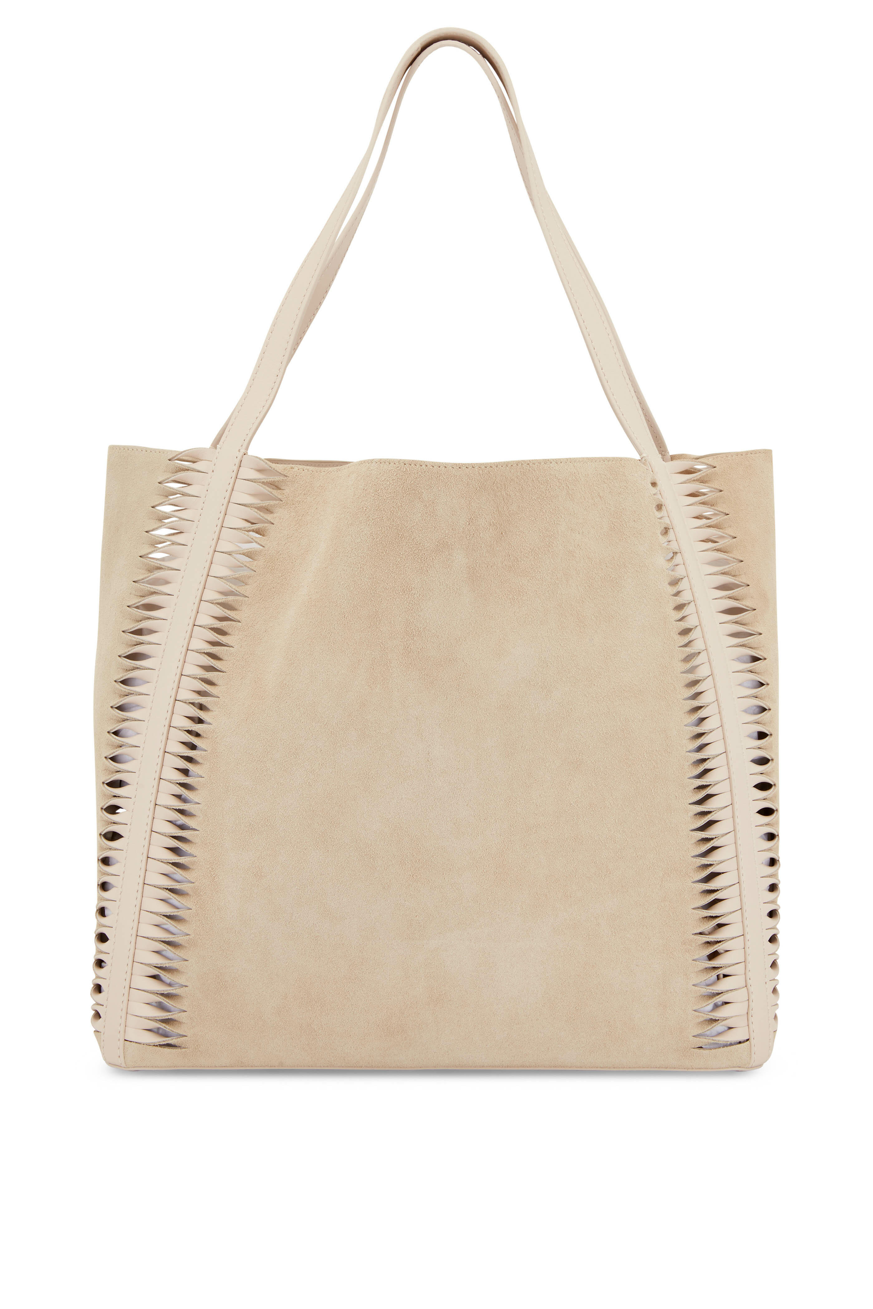 Chloé - Louela Pearl Beige Twisted Cut Out Suede Tote