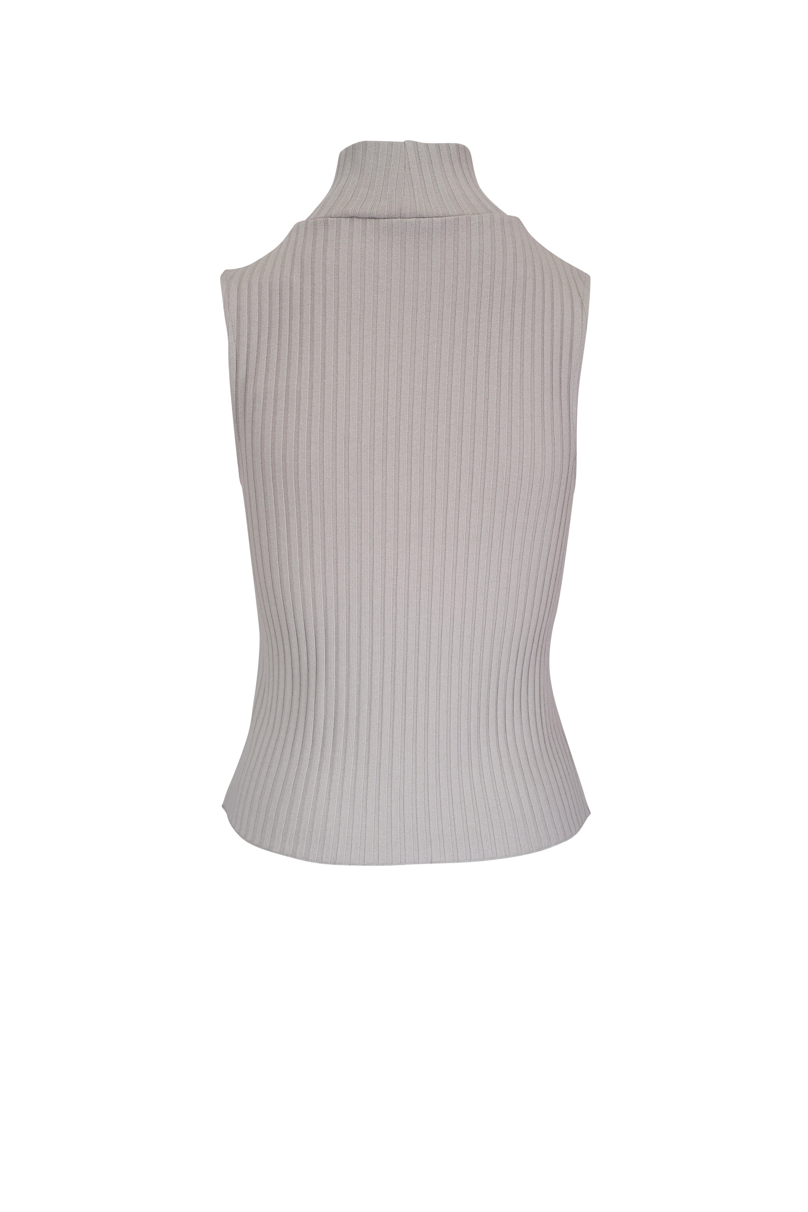 Vince - Pale Dove Ribbed Sleeveless Turtleneck Top