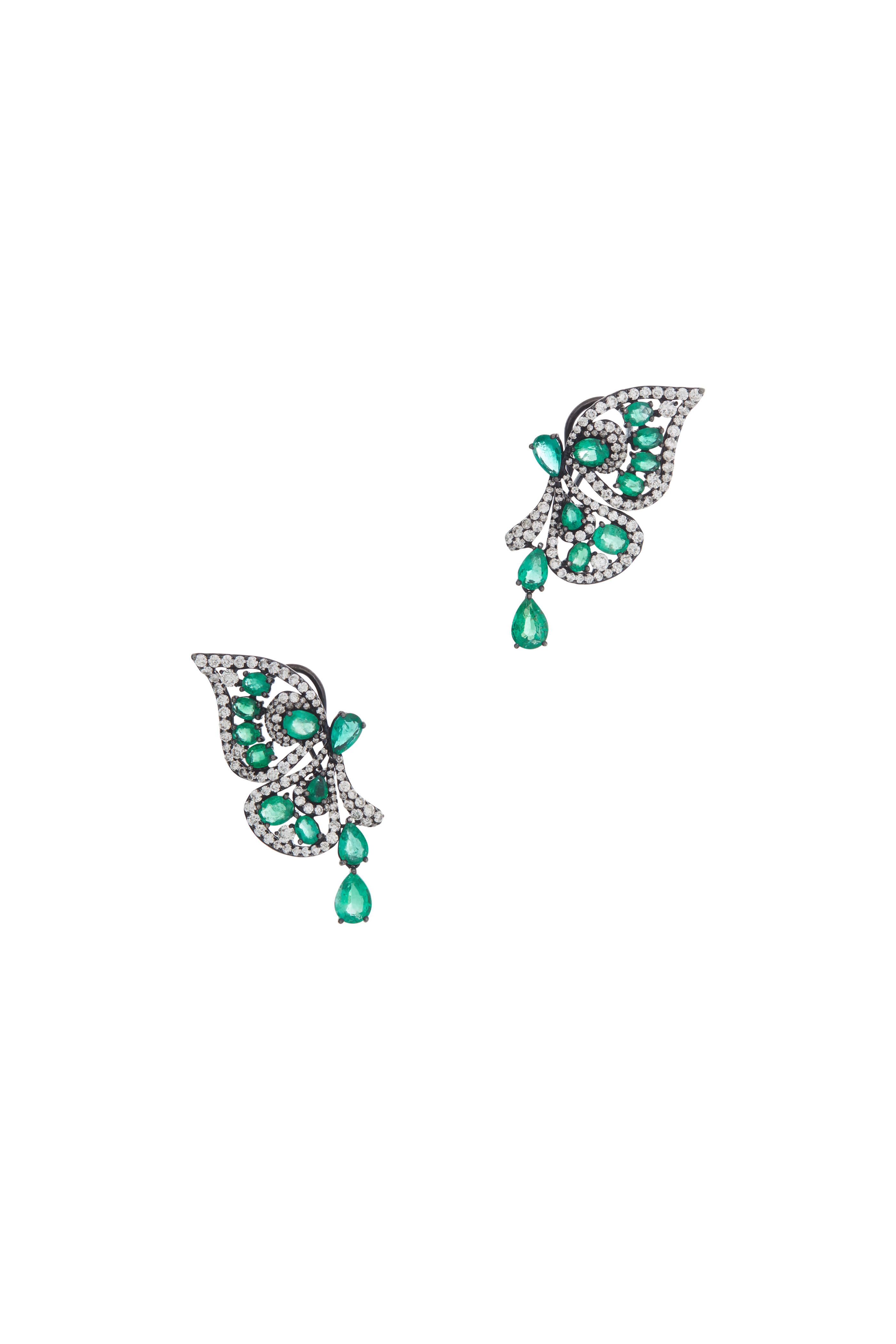 Sutra - 18K White Gold Emerald Butterfly Earrings