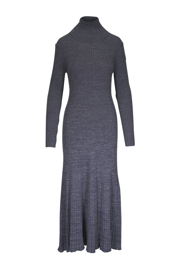 Moncler Gray Ribbed Wool Midi Dress