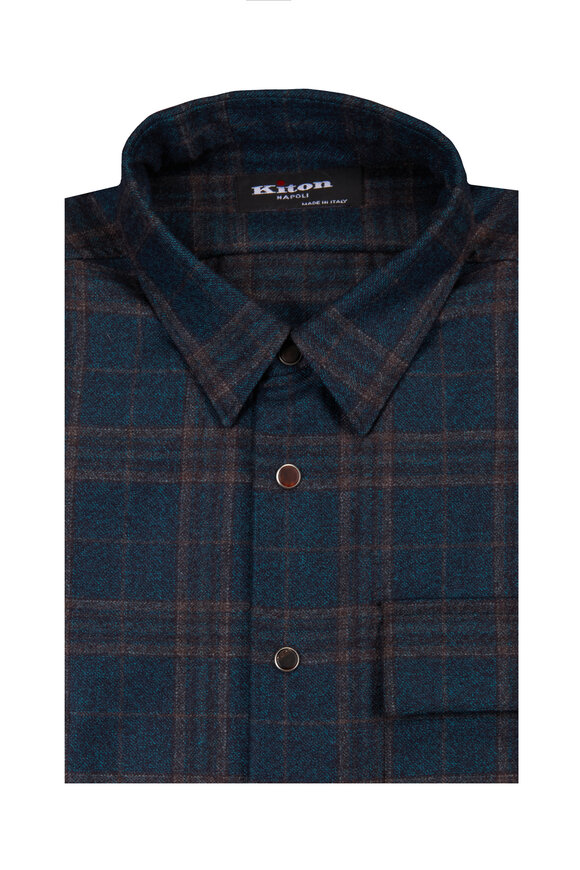 Kiton Teal Plaid Wool Button Up - view 1