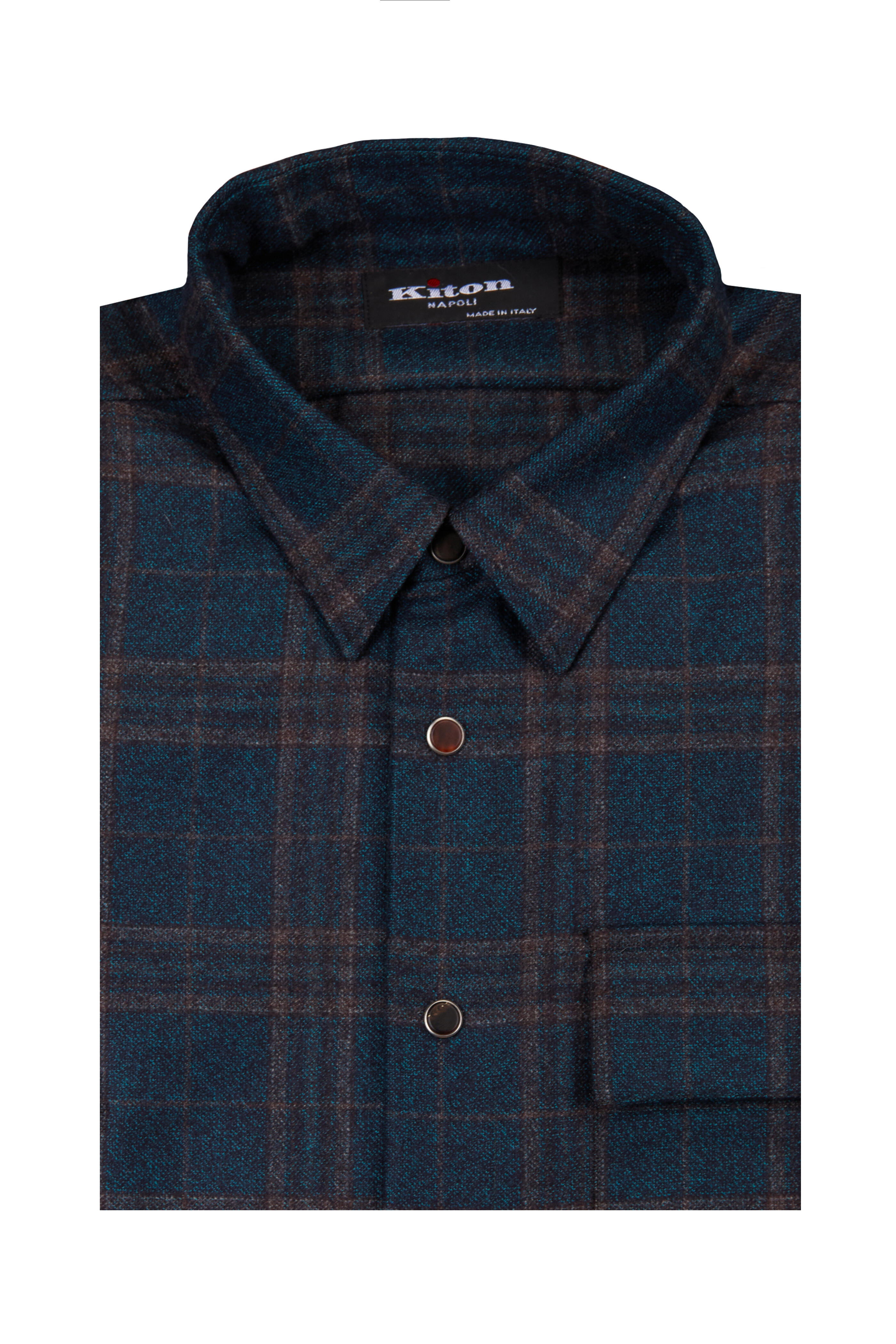 Kiton - Teal Plaid Wool Button Up - view 1