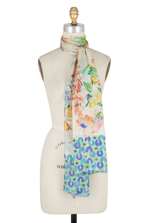 Kinross - Multi Cashmere & Silk Santorini Floral Print Scarf