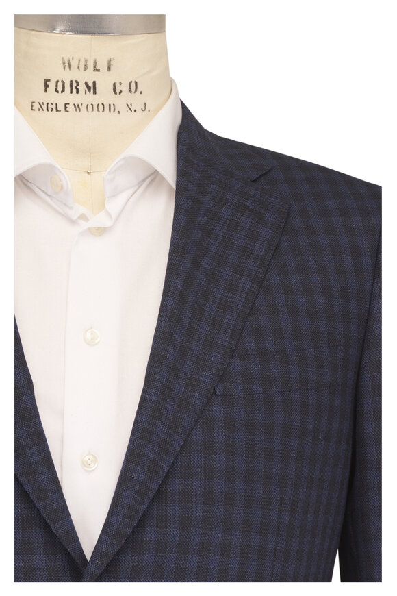 Brioni Ravello Navy Blue Check Wool & Silk Sportcoat - view 1