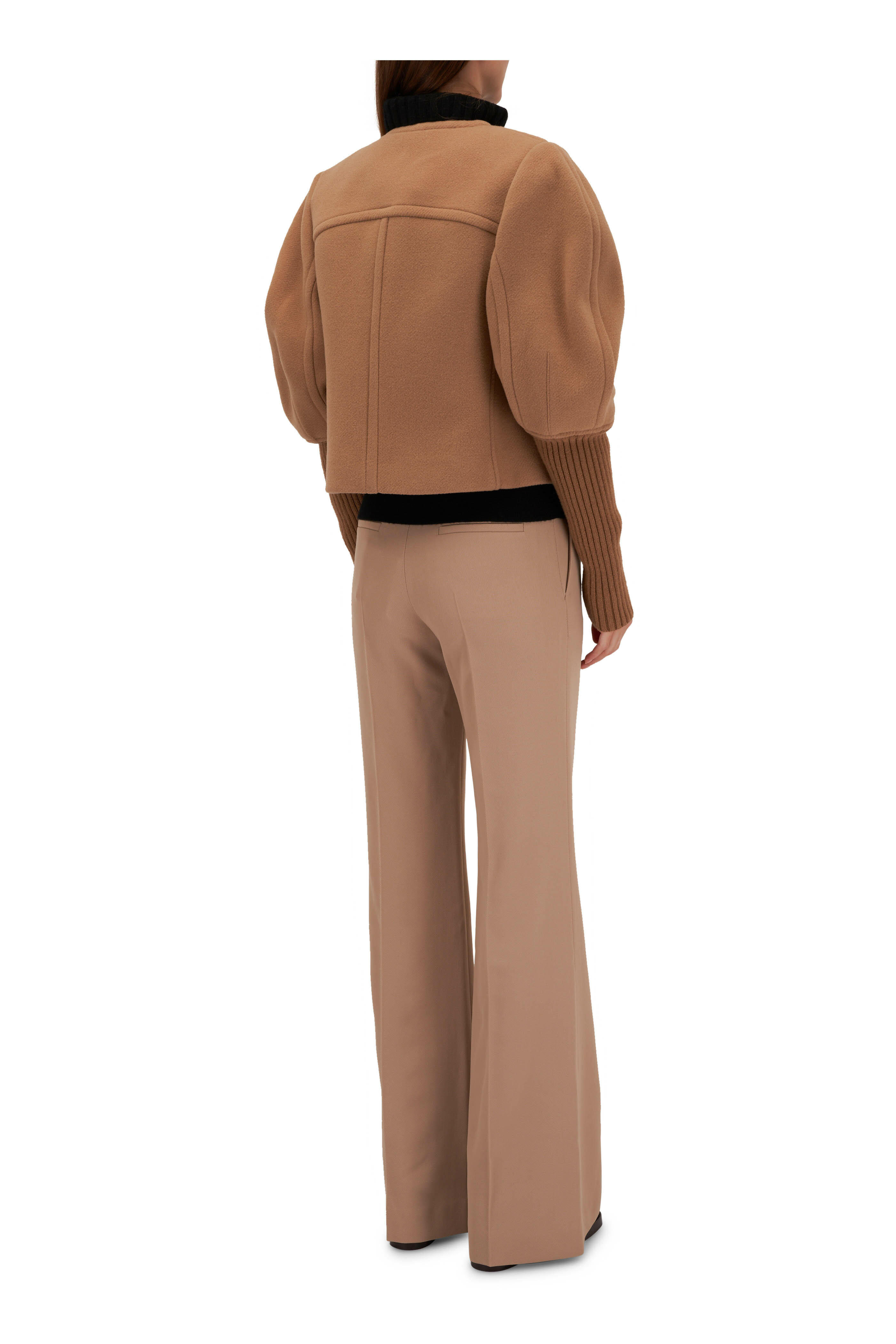 Chloé - Boxy Worn Brown High Neck Button Coat | Mitchell Stores