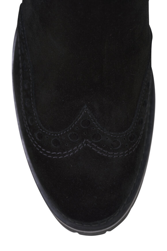 Santoni - Ferret Black Suede Brogue Boot, 50mm 