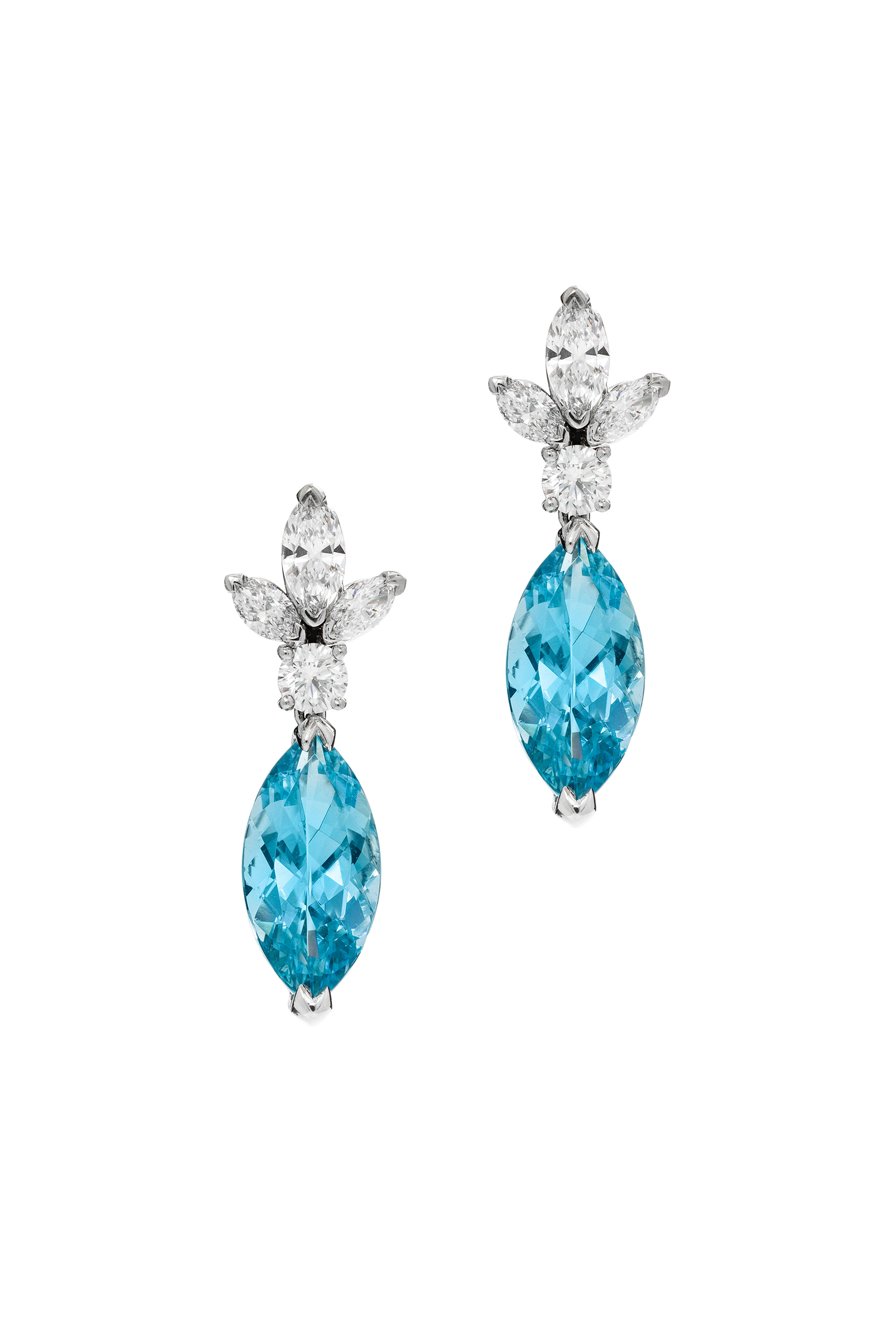 Oscar Heyman - Platinum Aquamarine & Diamond Drop Earrings