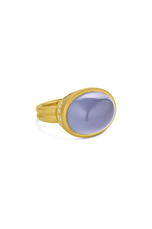 Leigh Maxwell 18k Yellow Gold Scallop Diamond & Chalcedony Ring - view 1