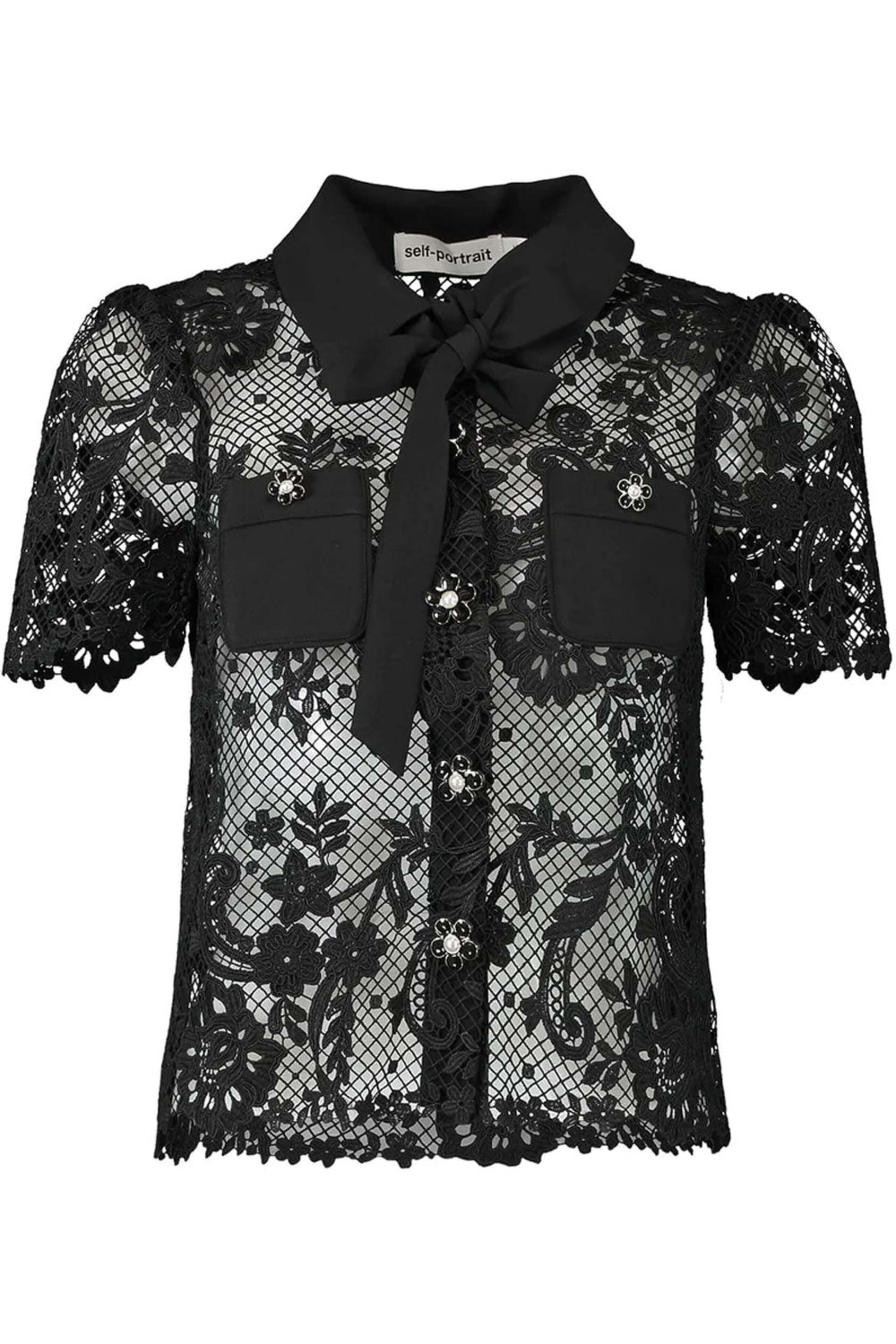 Self - Portrait - Black Lace Bow Top