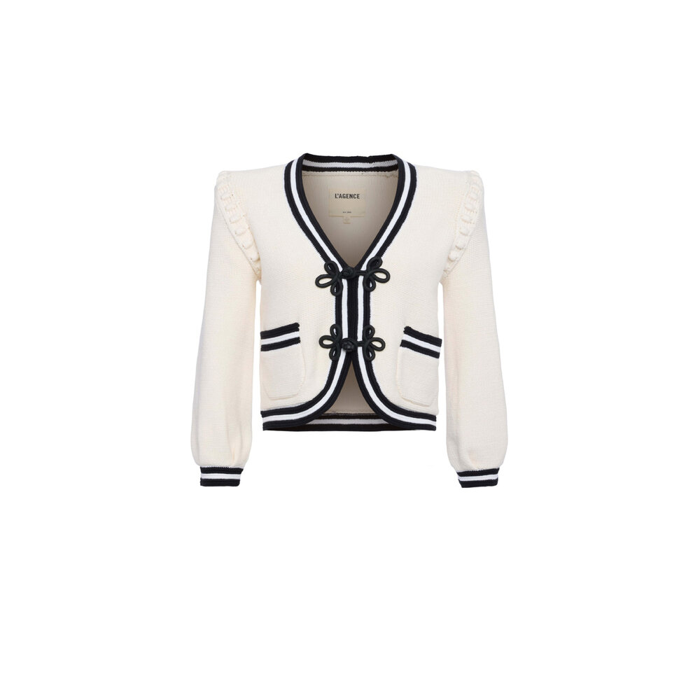 L'Agence - Black and Ivory Kaito Crop Cardigan | Mitchell Stores