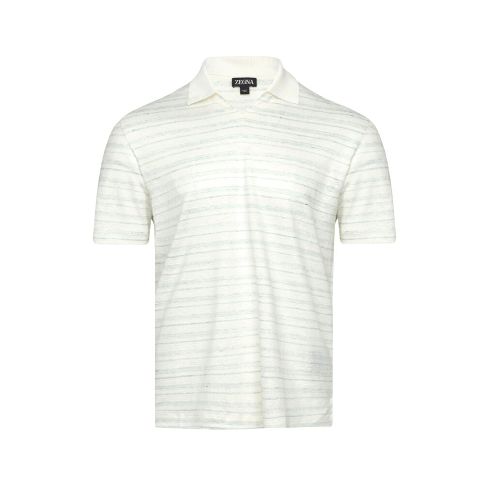 Zegna - Faded Beige Striped Polo | Mitchell Stores