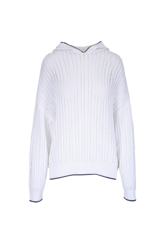 Brunello Cucinelli White Fine Open Knit Cotton Hoodie