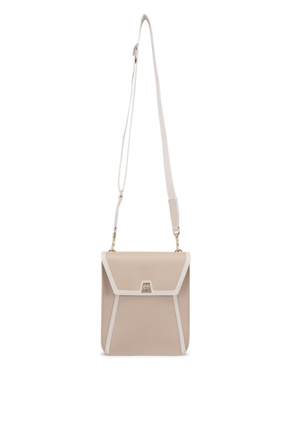 Bottega Veneta - White Woven Leather Double Flap Crossbody Bag