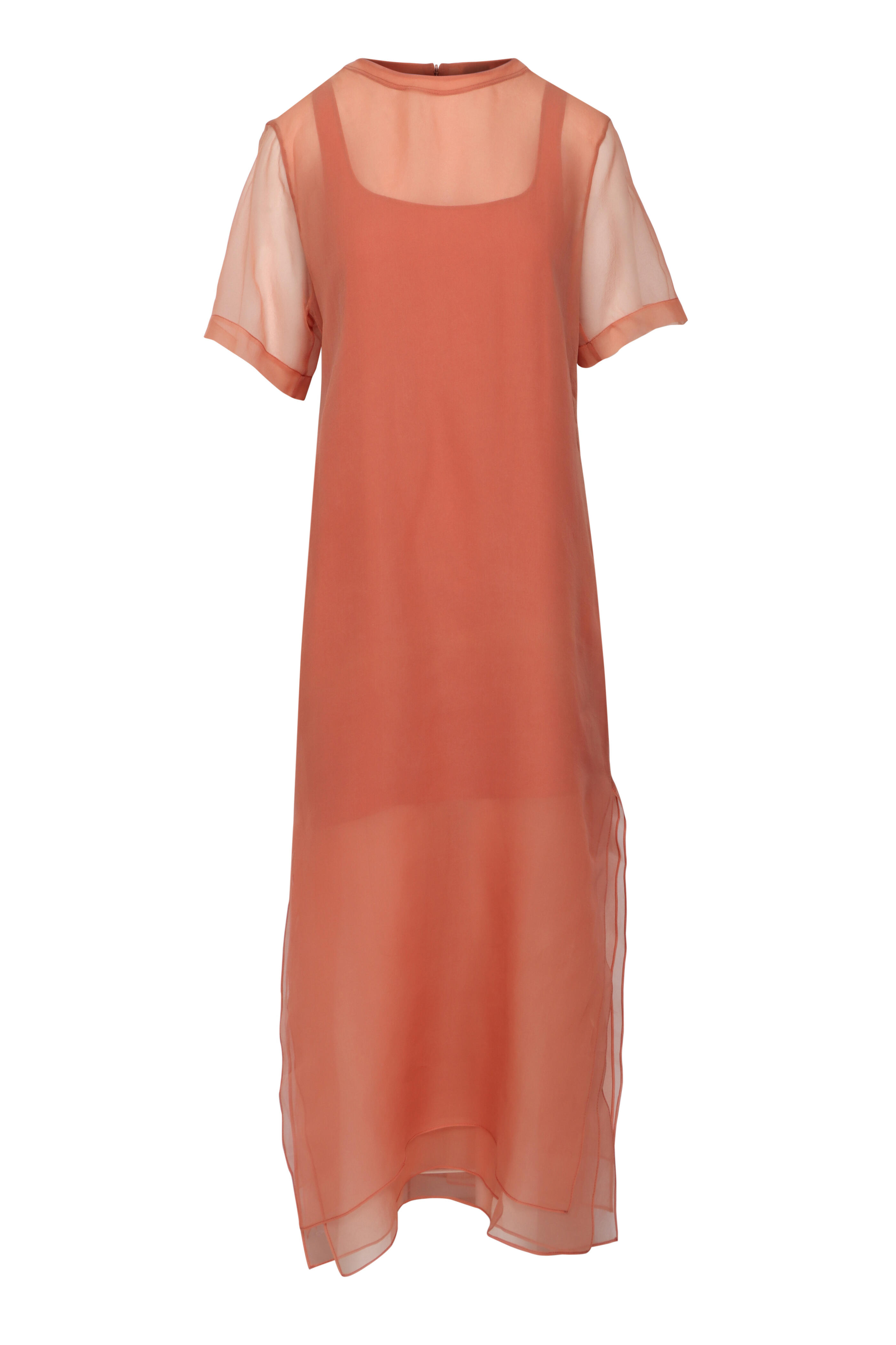Brunello Cucinelli - Orange Crispy Silk Chiffon T-Shirt Dress