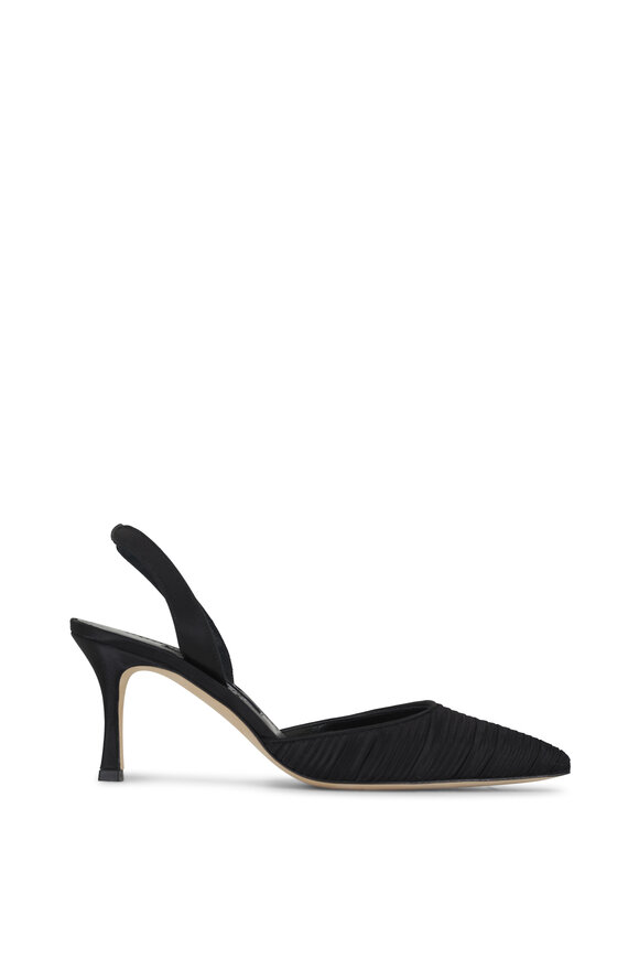 Manolo Blahnik - Carolyne Black Satin Slingback Pump, 70mm