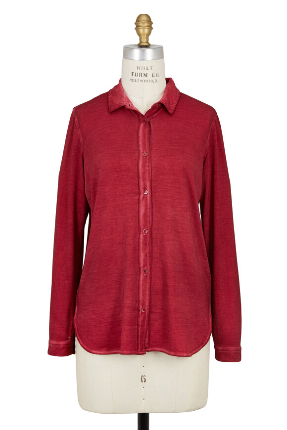 Majestic - Hand-Dyed Red Silk Long Sleeve Button Shirt