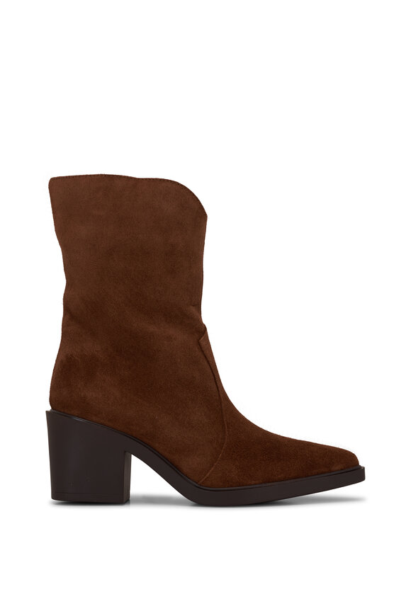 Aquatalia - Celesta Dark Brown Silky Suede Western Boot, 70mm