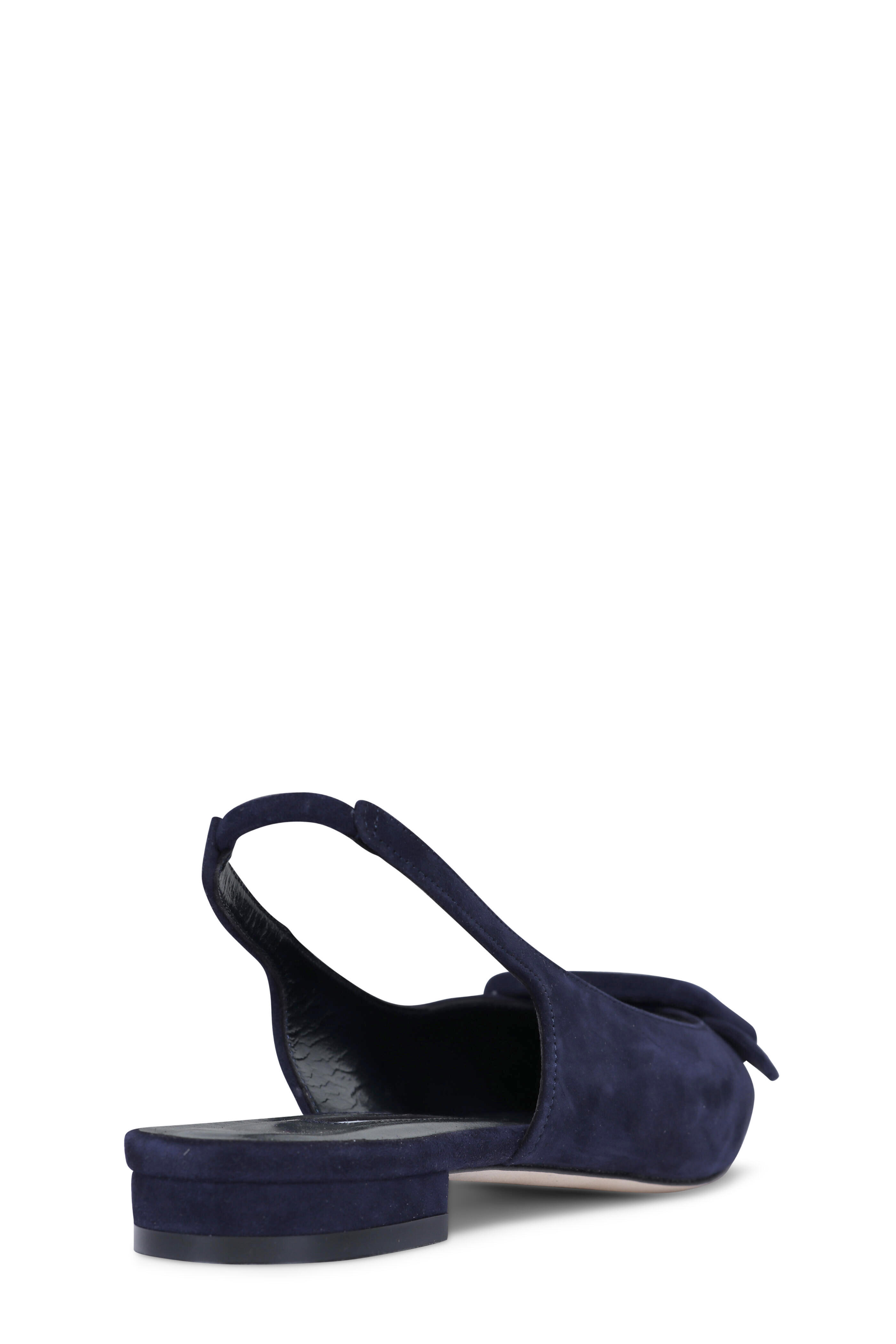 MANOLO BLAHNIK ネイビー サンダル　ミュール Manolo Blahnik - Maylura Suede Gala Flat Slingback in Navy