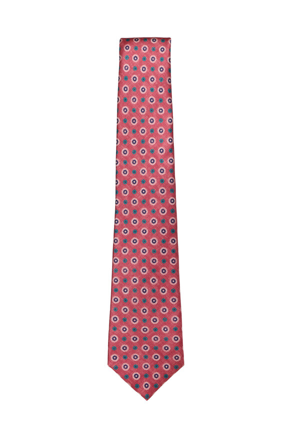 Kiton Mauve Geometric Print Silk Necktie