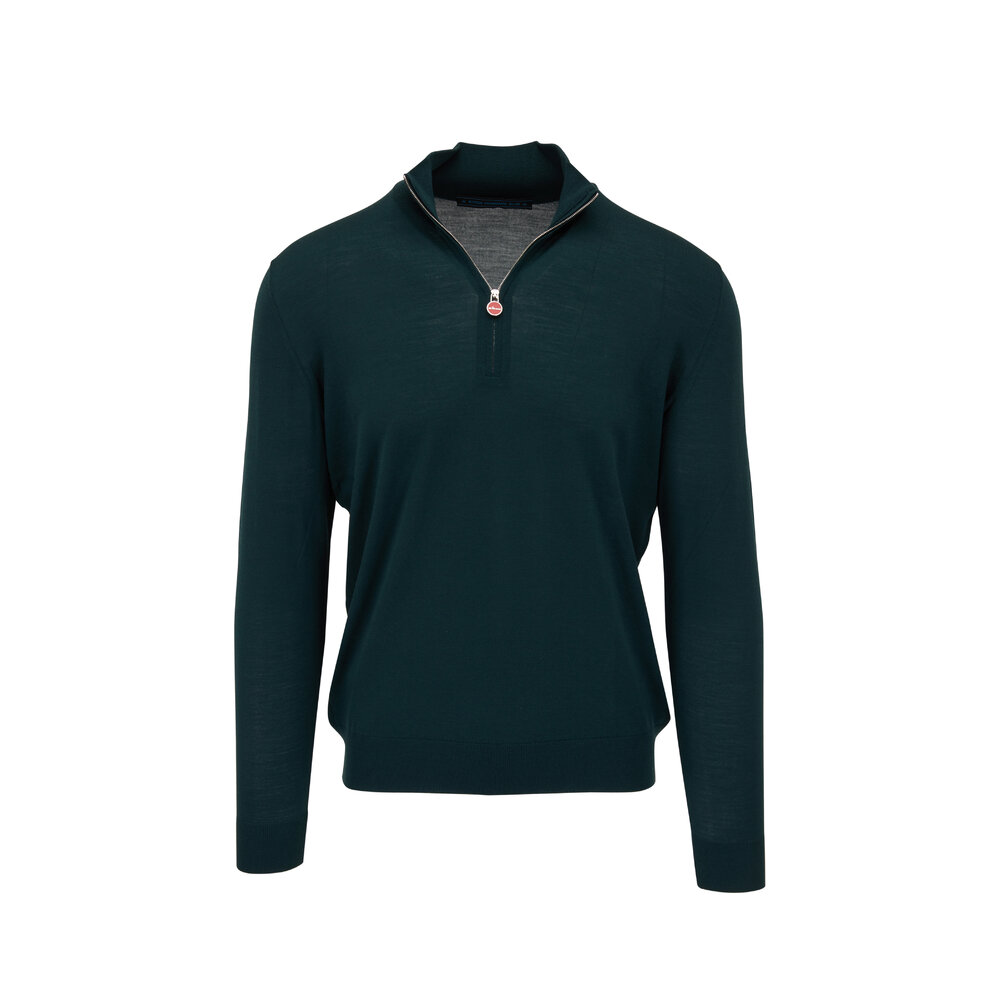 Kiton - Green Wool Quarter Zip Pullover | Mitchell Stores